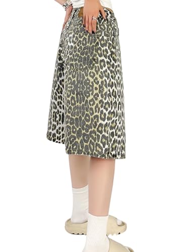 Women's Leopard Print Wide Leg Capri Jeans Boyfriend Straight Denim Pants Y2k Baggy Crop Pants3