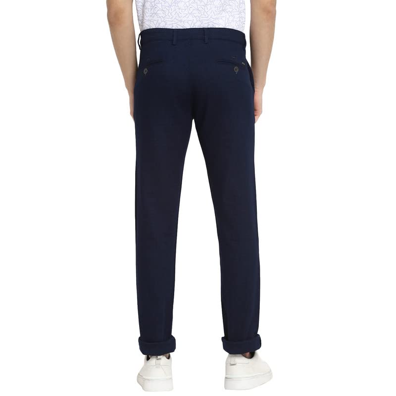 Image of Turtle Men Navy Blue Stretchable Ultra Slim Fit Self Design Casual Trousers