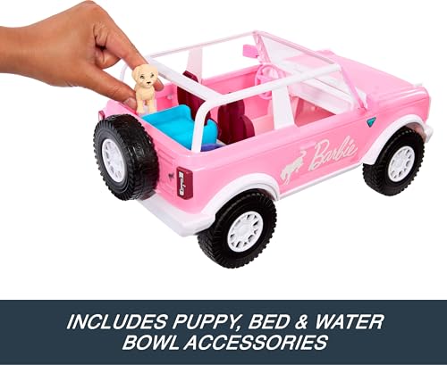 Image of Hot Wheels RC Barbie Ford Bronco Remote-Control Toy Car, RC Vehicle with Puppy Accessory, Dog Bed & Bowl, Plus Stickers for Customization, Fits 2 Dolls