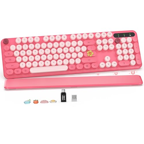 Wireless Keyboard, Round Keycaps, Retro Typewriter Keyboard with ...