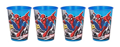 4 x Kinder Trinkbecher 260 ml/wählbar: Spiderman - Batman - Thomas - Mickey/Becher Glas aus Kunststoff BPA frei/Geschenk für Jungen (Design Spiderman) Cover
