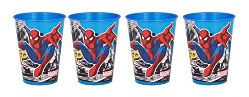 Lot de 4 gobelets pour enfant 260 ml au choix : Spiderman – Batman – Thomas – Mickey / Gobelet en plastique sans BPA / Cadeau pour garçon – Spiderman