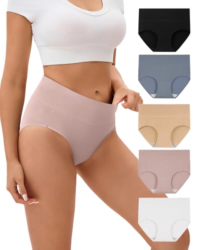 Image of INNERSY Women's Underwear Cotton Soft Underwear High Waisted Breathable Briefs 5 Pack