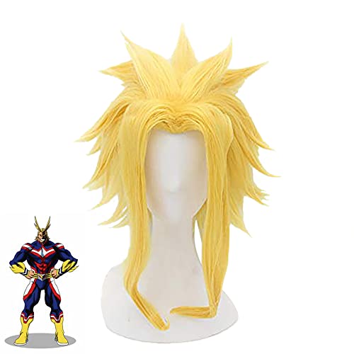 MUZIWIG Anime Cosplay Perücke, All Might Wig My Hero Academia Kunsthaar Halloween Weihnachten Party Karneval Maskerade mit Perückenkappe Cover