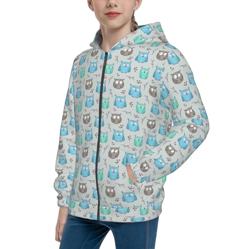 Owl Kids Pullover Hoodies Boys Zip Up Sweatshirts Girls Athletic Clothes with Pocket