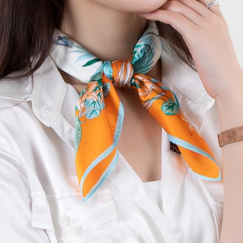 Silk Scarf Women Small Square Scarf Cartoon Print Flower Geometric Pattern Neckerchief Bandanas Hair Scarf 53×53cm2