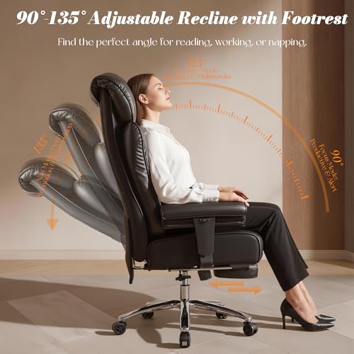 Image of Efomao Big and Tall Office Chair 400 lbs Capacity, Oversized Executive Desk Chair with Footrest, Extra Wide 23 inch Seat, High Back Ergonomic PU Leather Home Office Chair, Black | 400 lb Capacity; Retractable Footrest; 23 inch Extra-Wide Seat; Dual-Layer Cushion; 135 Recline