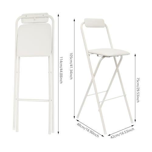 Image of 2Pcs Folding Bar Stool with Backrest, 30 Inch Tall Foldable Stool Chair Metal Frame Portable Chairs Portable Bar Chair Collapsible Stools Barstools w /Leather Padded for Kitchen Shop Cafe (2PCS /White)