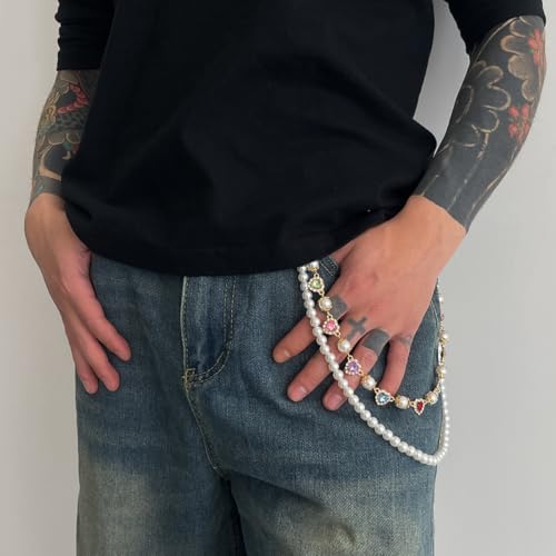Layered Pants Wallet Chain for Men Women Fashion Rhinestone Love Heart Pearl Pocket Jeans Pant Chain Jewelry2