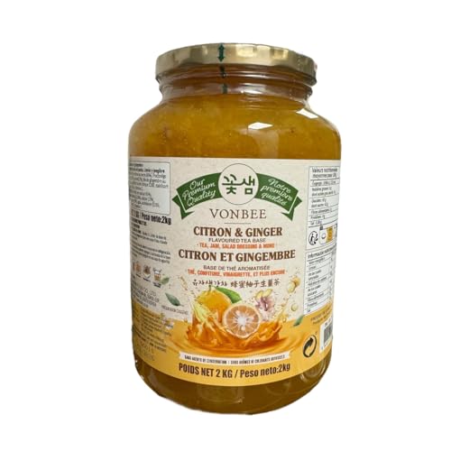 Base de té con sabor a limón y jengibre, té, aderezo de mermelada para ensalada y más, 2 kilogramos marca VONBEE - Sin conservantes artificiales Sin sabores ni colorantes artificiales.