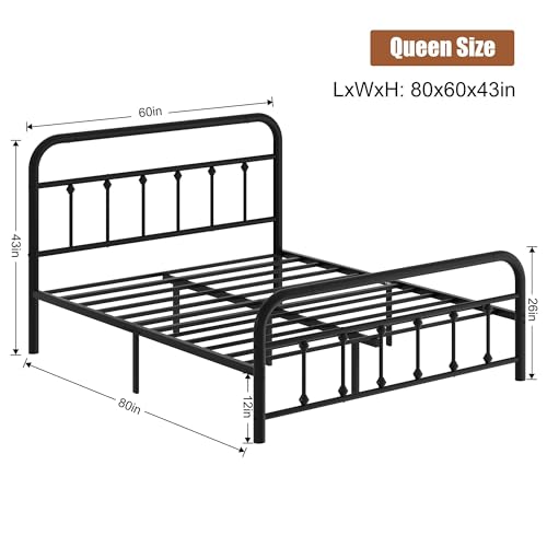 Image of Shintenchi King Size Metal Platform Bed Frame with Headboard & Footboard, Steel Slat Mattress Foundation, Under Bed Storage, Noise-Free, No Box Spring Needed, Black Round