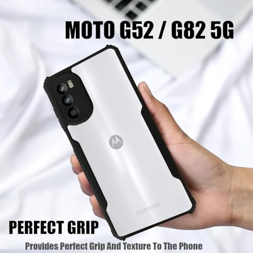 Image of AIBEX Crystal Clear Back Cover Case for Motorola G82 5G | 360 Degree Protection | Shock Proof Design | Transparent Back Cover Case (PC & TPU, Black Bumper)