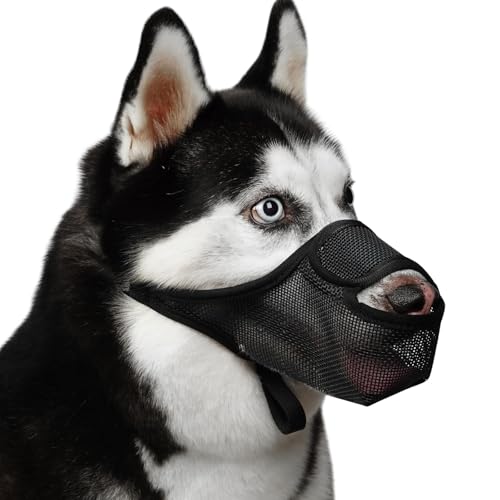 VIDSTW Maulkorb für Hunde, atmungsaktiv, weiches Nylon, verstellbar, Schwarz (S)