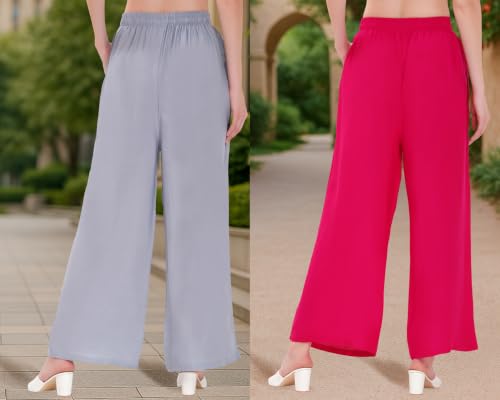 Image of Buy That Trendz Palazzo Pants for Women Rayon Elasticated Regular Fit Flared Wide Leg M to 6XL Pack of 2