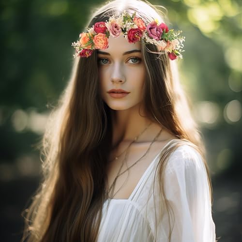 Image of Vivivalue Handmade Adjustable Flower Wreath Headband Halo Floral Crown Garland Headpiece Wedding Festival Party