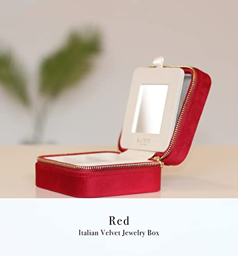 Blutete Travel Jewelry Box Organizer Velvet Travel Case With Mirror Rings Earrings Necklaces Storage Organizer Box (Red) #TOP1