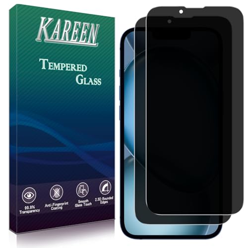 KAREEN 2 Pack Privacy Screen Protector for iPhone 14 Anti Spy Private Tempered Glass Film 6.1-Inch, 9H Hardness, Anti Scratch, Bubble Free, Case Friendly, Easy to Install