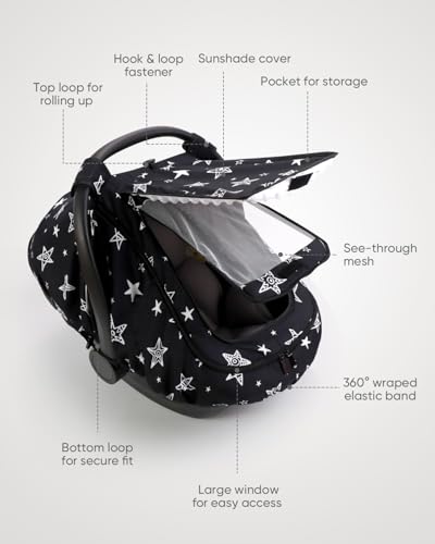 Image of Car Seat Cover for Baby, with Mesh and Zipper, Black Star | 2 Layers, Available In Winter And Summer, Windproof, 4 usage modes, Easy Access Carseat Covers Snug Fit Baby Stroller