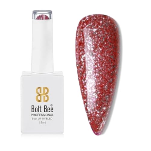 Image of Bolt Bee Red Glitter Color Gel Nail Polish Soak Off UV Gel DIY at Home Manicure Salon Nail Art (65, 15ml)