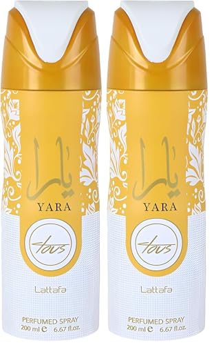 Lattafa Yara Tous – Fruity, Tropical, Gourmand, Musky – Perfumed Deodorant Spray for Women, 6.67 Ounce / 200 ml (Pack of 2)