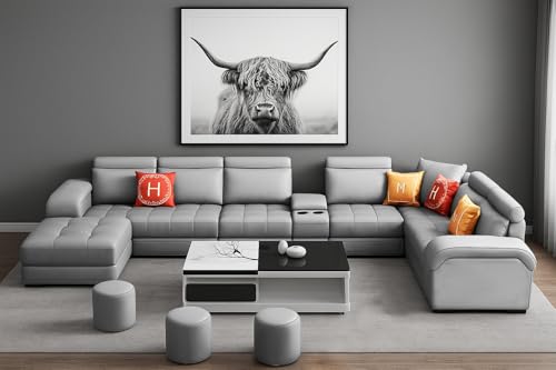 Image of Casaliving Emerson Modern U-Shaped Sectional Sofa Set 9 Seater, Sofa Couch with 3 Puffy for Hall (Grey Colour) Premium Leatherette Fabric Sofa