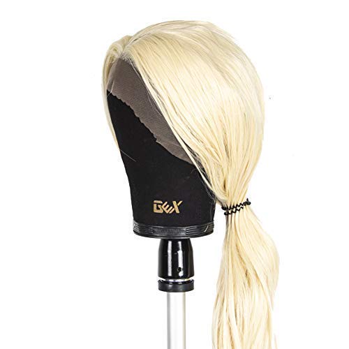 GEX 20"-24" Canvas Cork Wig Block Mannequin Head for Wig Making Drying Styling Display with Table C Clamp Stand Holder (Black 20")