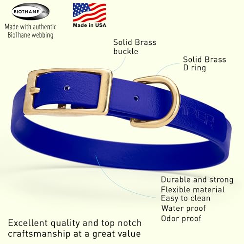 Image of Viper Biothane Heavy Duty Waterproof Dog Collar Strong Coated Nylon Webbing w /Solid Brass Hardware Odor-Proof Easy to Clean High Performance Fits Small Medium or Large Dogs, Blueberry Royal