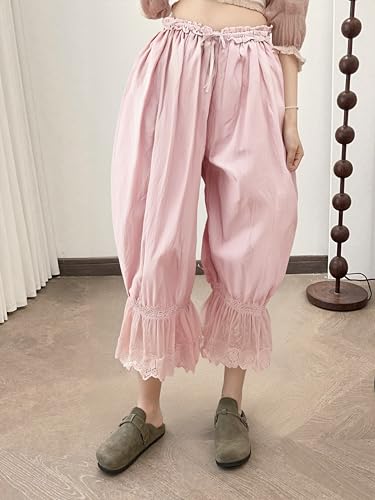 Image of Women Lace Long Bloomers Pants Elastic Waist Y2k Ruffle Pettipants Slip Cute Pantaloons Pumpkin Pants