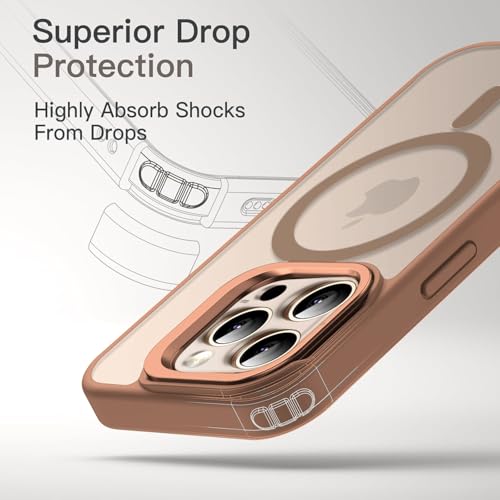 Image of Elzzi Kickstand Mag Safe Polycarbonate Back Case for iPhone 16 Pro Max, Built-in Adjustable Camera Stand, Translucent Matte Magnetic Mag-Safe Shockproof Phone Cover (Desert Titanium)