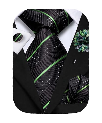 Image of Hi-Tie Men's Silk Ties Formal Woven Classic Necktie Pocket Square Cufflinks Lapel Pin Set Wedding Business