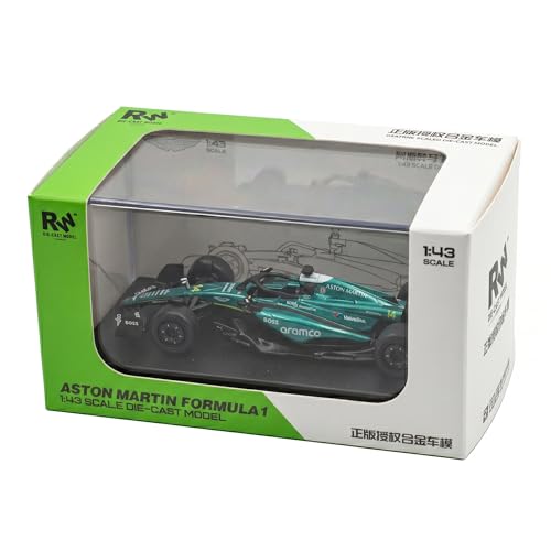 Image of Wizplex RW Official Licensed Formula 1 Aston Martin AMR24 F1 Fernando Alonso #14 1:43 Scale DieCast Model - Acrylic Display Case Inertia Drive Metallic Green Collectible