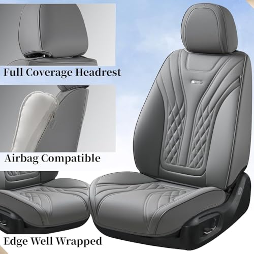 Image of Coverado Car Seat Covers Full Set, 5 Seats Front Seat Cover and Back Seat Covers for Cars, Automotive Seat Covers Nappa Leather Waterproof Seat Covers, Car Seat Protectors Universal for Cars Gray