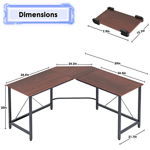 Soges Large L-Shaped Gaming Desk, 59 X 59 Inches Computer Desk, L Desk Workstation Desk Corner Desk For Home Office, Walnut Cs-Zj02-Wa #TOP2
