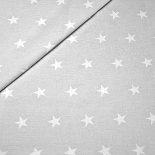 Pingianer 100x160cm Sterne 100% Baumwolle Baumwollstoff Kinder Meterware Handwerken Nähen Stoff (Grau Weiß 20mm, 100x160cm (11,99€/m))