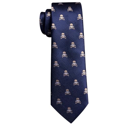 Image of Barry.Wang Man Tie Sets Skull Ties Animal Extra Long Necktie Silk Woven Handkerchief Cufflinks Festival Party Gift