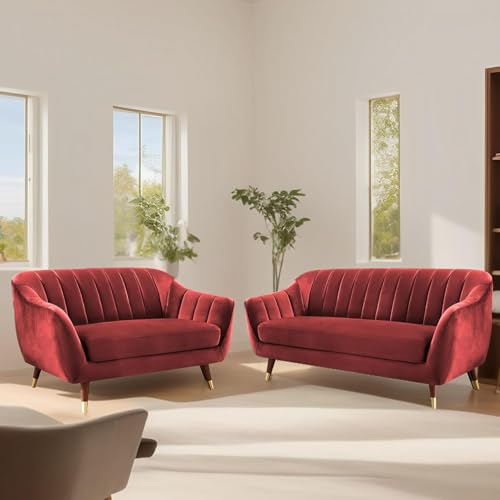 Image of Atticus 3+2 Seater Sofa Set for Living Room (Maroon Colour) Premium Fabric Sofa