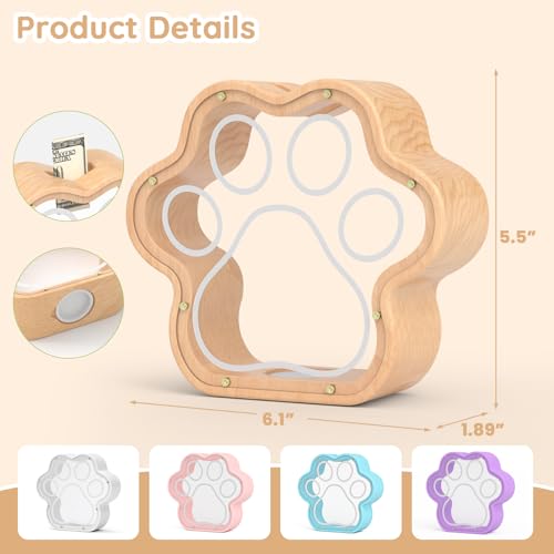 Image of KMC Wooden Piggy Bank for Kids, Natural Cat Dog Paw Coin Bank with Stickers | Small 5-Inch Piggy Bank for Boys and Girls, Cute Nursery Decor, Encourages Saving Habits, Ideal Baby Shower and Birthday Gift