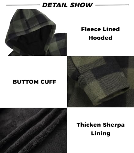 Image of LeeHanTon Mens Flannel Jackets Sherpa Lined Fleece Zip Up Winter Warm Workout Plaid Sweatshirt with Hood