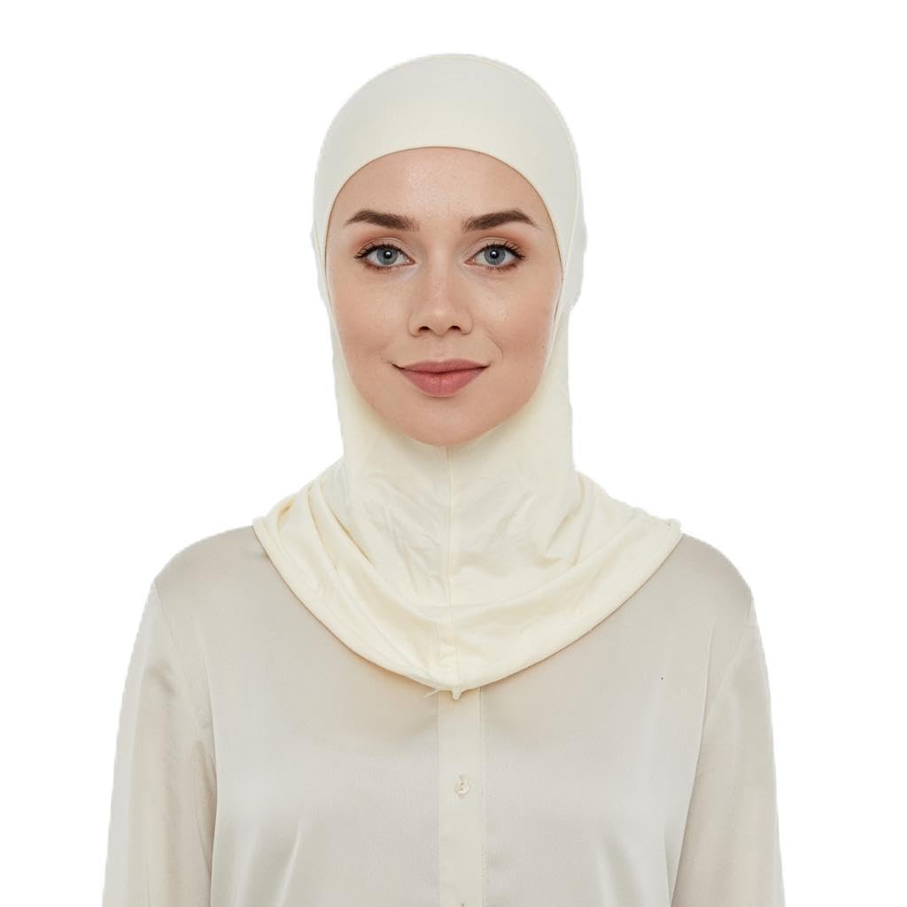 ihvan online, Hijab Undercap, Full Neck Coverage Under Scarf Hijabs, Head Coverings for Women, Muslim Stretchy Turban, Cream