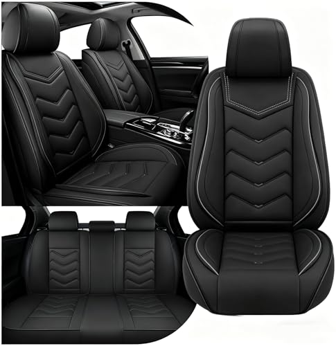 Image of CTDS Car Seat Covers for VW Tiguan 2009-2026, Stylish Sport Seat Cover, Premium Nappa Leather Car Seat Cover. Automobile Seat Covers Sets.(Standard 5 Seats /Pure Black)