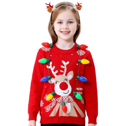 Image of Light Up Ugly Christmas Sweater Kids Girls Boys Snowman Reindeer Xmas Holiday LED Pullover Sweater 2-9 Yeas Old