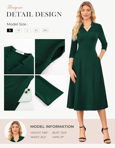 Image of GRACE KARIN Work Dresses for Women 2026,Midi Business Dress,3 /4 Sleeve Classy Fit and Flare Dress with Pocket