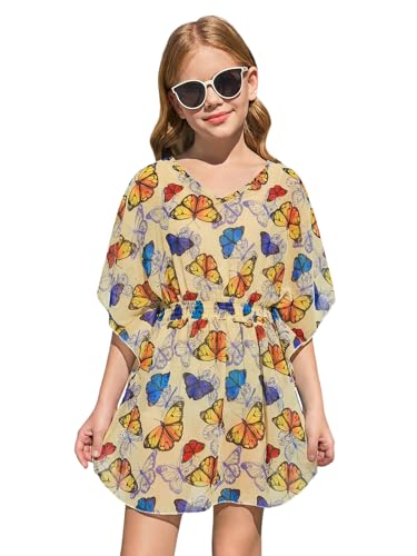 Image of Haloumoning Girls Chiffon Swim Beach Cover Up Kids Cute Elastic Waist Printed Bathing Suit Coverups 5-14 Years
