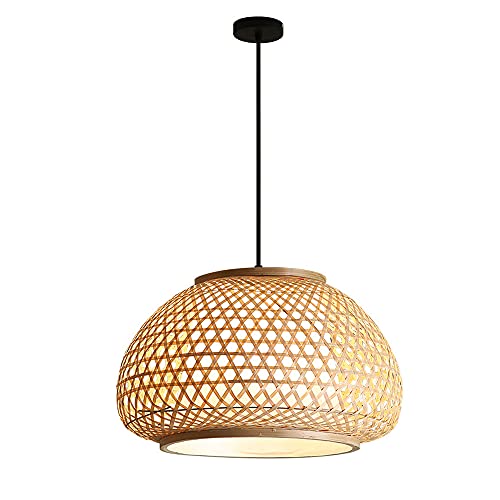 Lámpara Colgante De Bambú Natural Lámpara Colgante Japonesa Tejido Hecho A Mano Araña Cocina Isla DropLights E27 Soporte De Lámpara Altura Ajustable Cover