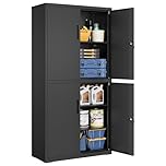 SONGMICS Metal Garage Storage Cabinet, Multipurpose Office File Cabinet with 4 Doors and 5 Shelves, 40 x 80 x 180 cm, Lockable, with 2 Locks, Adjustable Shelves, Matte Black OMC016B01