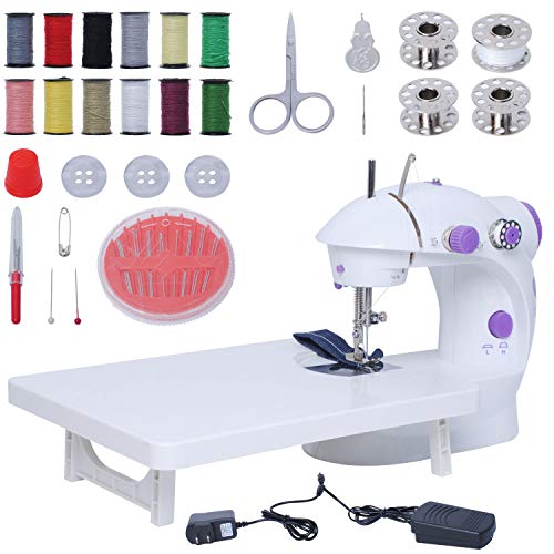 Mini Sewing Machine with Extension Table, Adjustable Crafting Mending Machine with Sewing Thread and Tool Kits for Household Travel Beginner