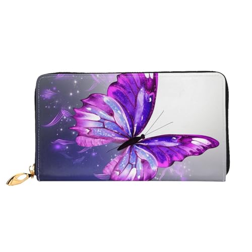 Portefeuille grande capacité femme et porte-cartes avec fermeture éclair pochette papillon violet