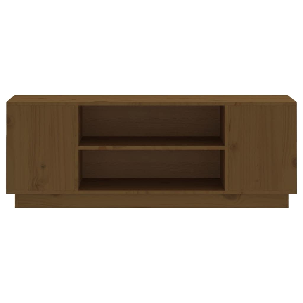 Szafka pod telewizor miodowo-brązowa, lite drewno sosnowe, 110 x 35 x 40,5 cm, z dużą ilością miejsca do przechowywania i stabilną górną płytą do telewizora i dekoracji