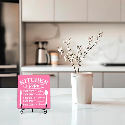 Image of DETIHO Rustic Kitchen Decorations Above Cabinets, Pink Kitchen Counter Decor, Farmhouse Wooden Signs and Plaques for Home Dining Room Tabletop - G08