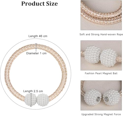 Image of INOVERA (LABEL) 8 Pieces Magnetic Curtain Tiebacks - Decorative Windows Curtain Tie Rope - Drapery Holdbacks for Home, Office (Beige)